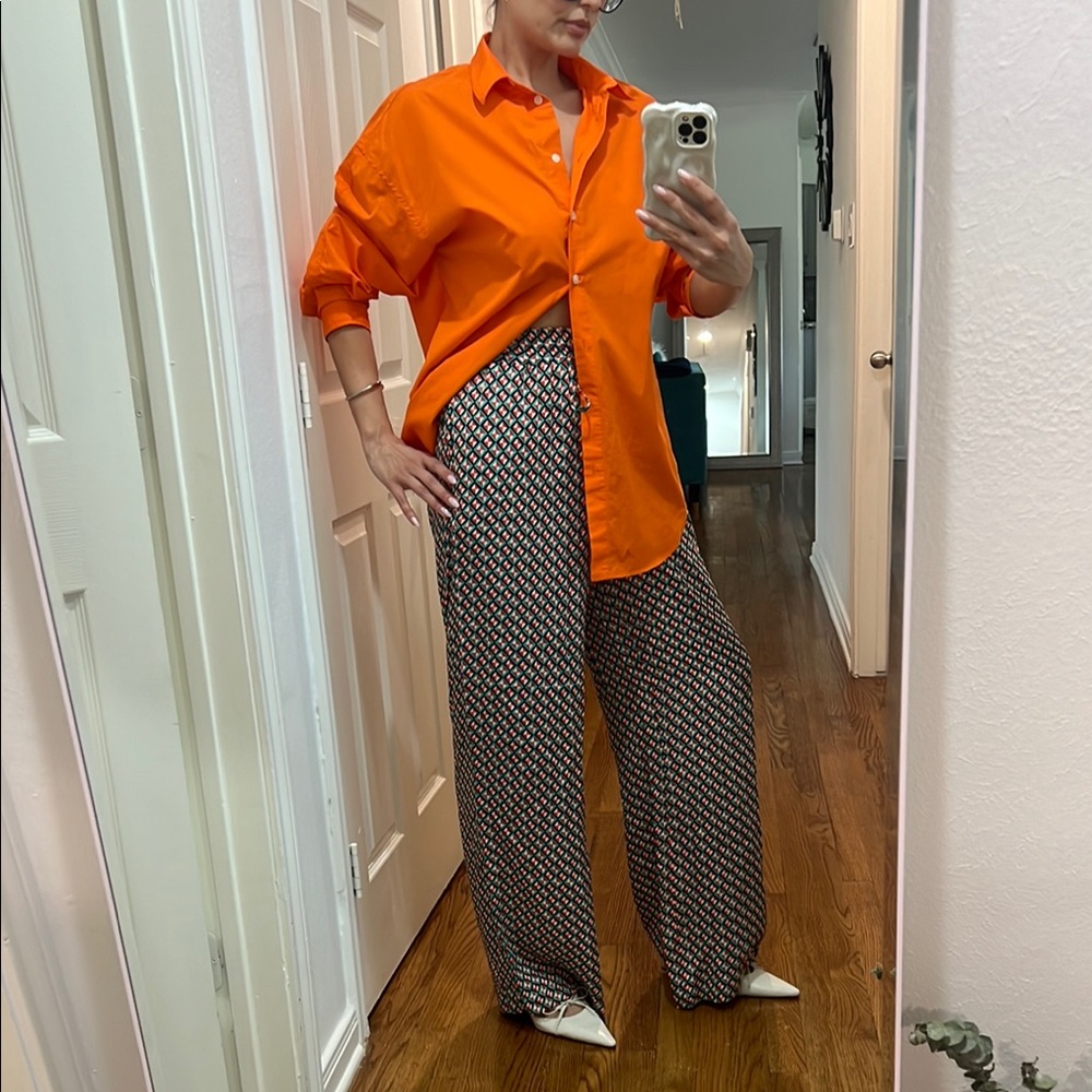 Zara orange button down long sleeve cotton oversized shirt!